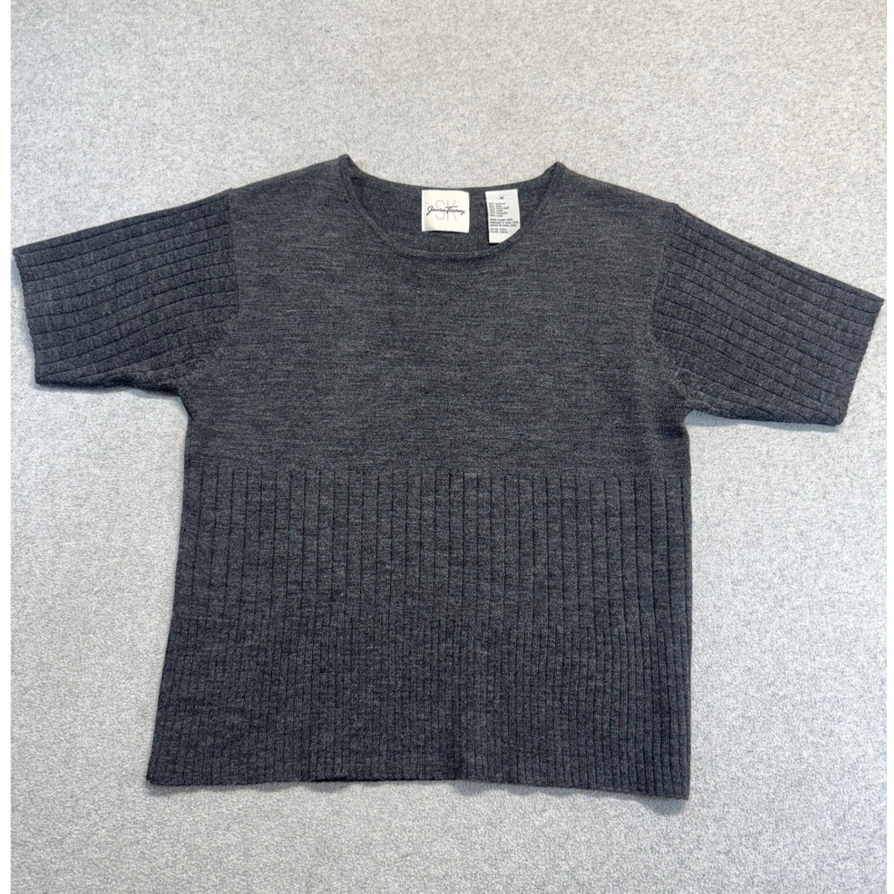 Vintage Jessica Tieney 90s Gray Wool Blend Ribbed Knit Sweater Top Womens Medium